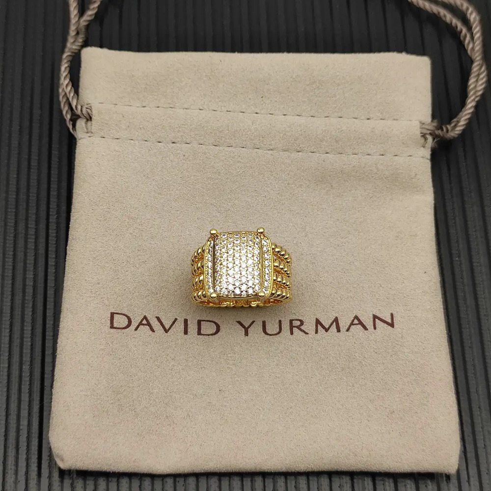 David Yurman large gold pav diamond ring, full diamond